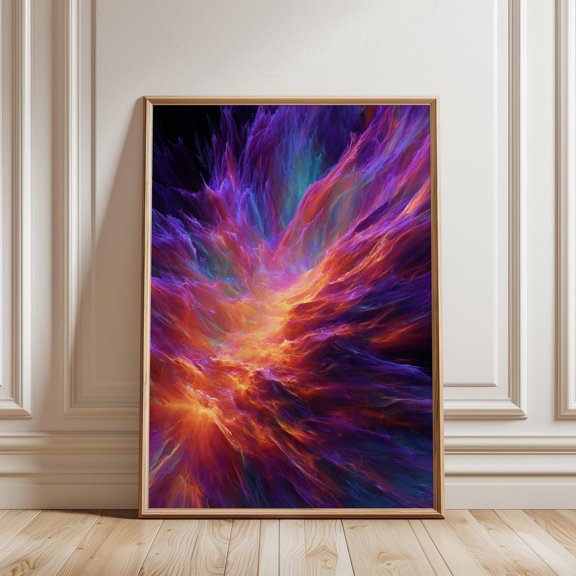 Vibrant Purple Orange Nebula Explosion Swirling Cosmic Energy Clouds Luminous Deep Space Abstract Universe Wall Decor Print, Unframed Paper Print