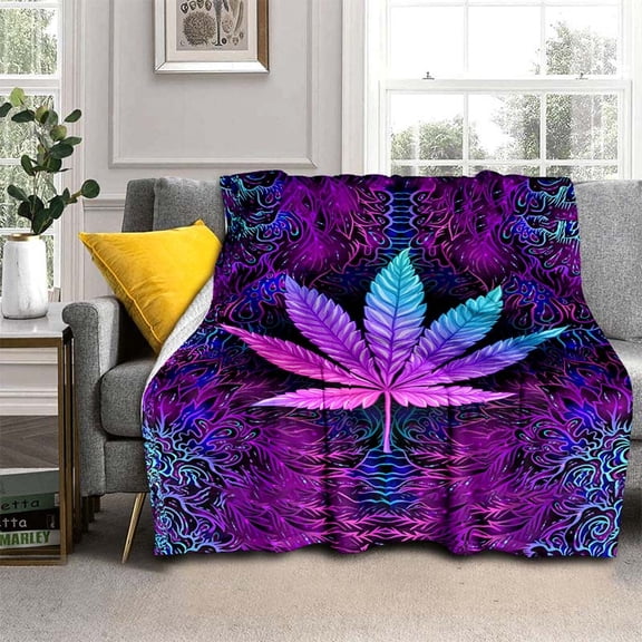 Vibrant Purple Psychedelic Maple Leaves Blanket - Ultra-Soft Lightweight Warm Flannel Throw for Sofa Bed Travel Camping Living Room Office Couch Chair - Perfect for Indoor and Outdoor Use