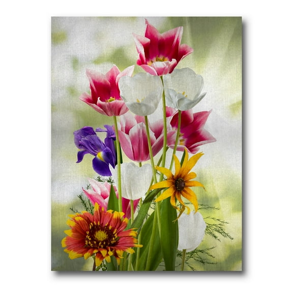 Vibrant Purple Red and Yellow Wildflowers 12 in x 8 in Painting Canvas Art Print, by Designart