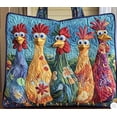 thumbnail image 1 of Vibrant Quilted Chicken Pattern Tote Bag, Whimsical Rooster Patchwork Large Shoulder Bag, Spacious Handbag for Market, Beach and Daily Casual Use, 1 of 5