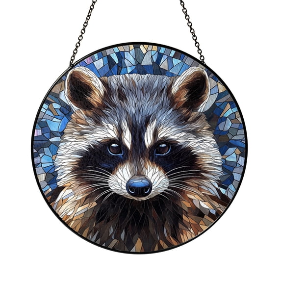 Vibrant Raccoon Stained Glass Panel, Window or Wall Decor with Cute ...