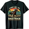 thumbnail image 1 of Vibrant Racehorse Galloping Graphic on Black T-Shirt Take Me To Racetrack, 1 of 5