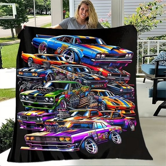 Vibrant Racing Car Blanket - Ultra-Soft, Lightweight, And Warm Flannel Throw For Sofa, Bed, Travel, Camping, Living Room, Office, Couch, Chair, And Bed - Digital Printing