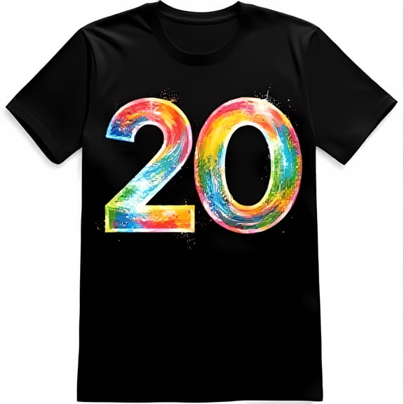 Vibrant Rainbow 20 Graphic Black T-Shirt Casual Short Sleeve