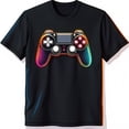 thumbnail image 1 of Vibrant Rainbow Controller Graphic on Black T-Shirt for Gamers, 1 of 5