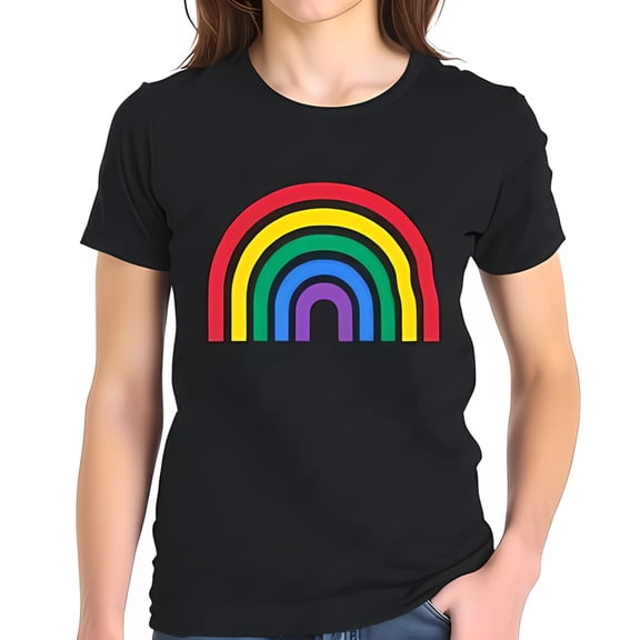 Vibrant Rainbow Design Cotton Short Sleeve T-Shirt - Bold Colors on Black Background Fun & Inclusive Fashion