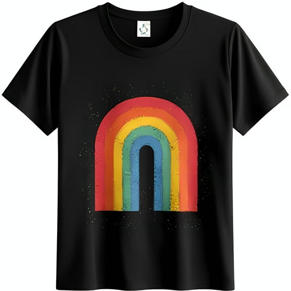 Vibrant Rainbow Graphic on Black T-Shirt Unique Chest Design