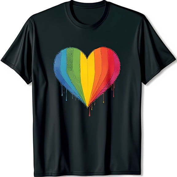 Vibrant Rainbow Heart Graphic on Black T-Shirt Celebrate Love & Diversity