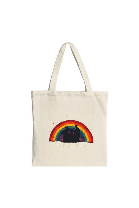 Vibrant Rainbow Silhouette Tote Bag - Colorful Canvas ' We Love Us ' Design Perfect for Shopping Travel & Parties