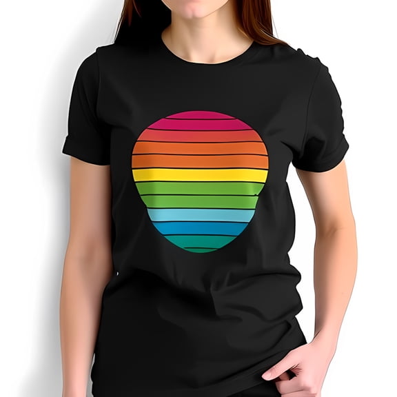 Vibrant Rainbow Striped Circle Design Cotton Short Sleeve T-Shirt - Retro Sunset Aesthetic