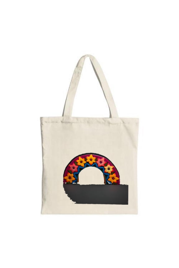 Vibrant Rainbow Tote Bag with Orange & Pink Floral Design Sturdy Canvas Perfect for Shopping Travel & Parties