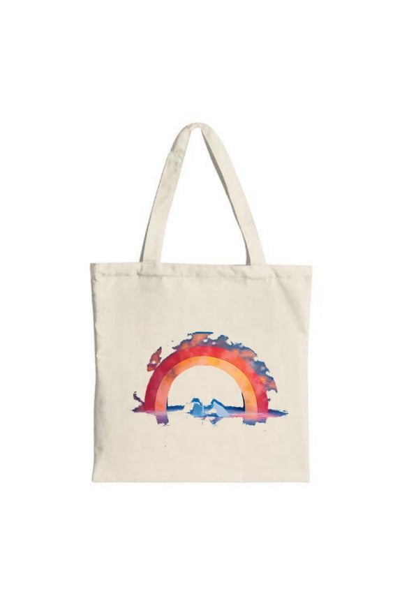 Vibrant Rainbow Tote Bag with Silhouette of Land and Water Birds in - Eco-Friendly Canvas Perfect for Shopping & Travel