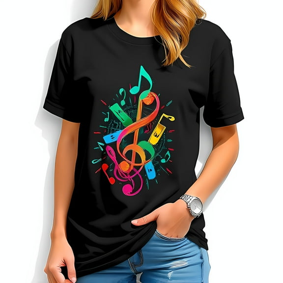 Vibrant Rainbow Treble Graphic Cotton Short Sleeve T-Shirt for Music Lovers - Stylish & Energetic Design