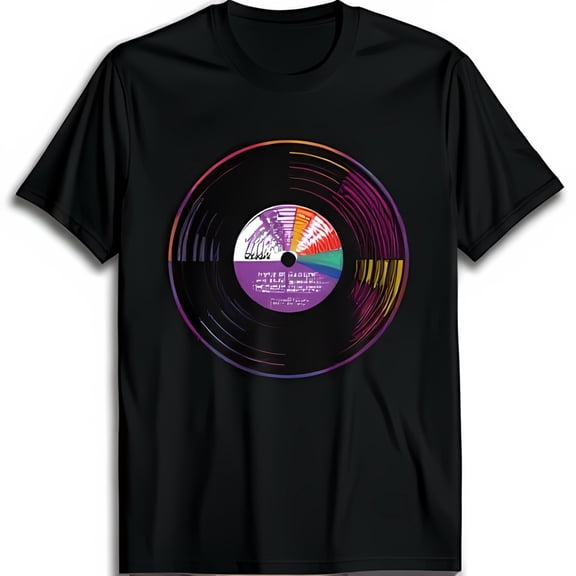 Vibrant Record Graphic Black T-Shirt Music Lover s Vintage Style Tee