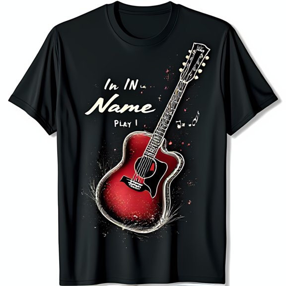 Vibrant Red Acoustic Graphic Black T-Shirt with Artistic Splatter Design