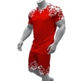 thumbnail image 1 of Vibrant Red Floral Pattern Athletic T-Shirt and Shorts Set - Stylish & Comfortable Activewear for Sports and Casual Wear, 1 of 5