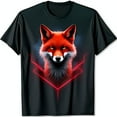 thumbnail image 1 of Vibrant Red Fox Graphic Black T-Shirt Striking Design with Intense Eyes, 1 of 5