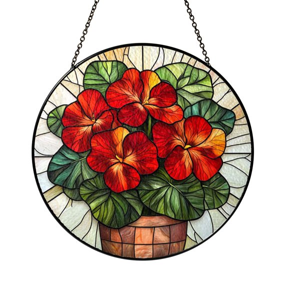 Vibrant Red Geranium Stained Glass Suncatcher, Window Decor with Floral Design, Garden Inspired Home Accent, Unique Gift Idea