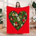 thumbnail image 1 of Vibrant Red Heart Design Flannel Blanket - Soft Cozy Floral Pattern for Sofa Travel Bed & Chair - Durable & Warm, 1 of 7