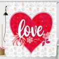 thumbnail image 1 of Vibrant Red Heart Shower Curtain with 'Love' Inscription & Floral Accents, 1 of 5