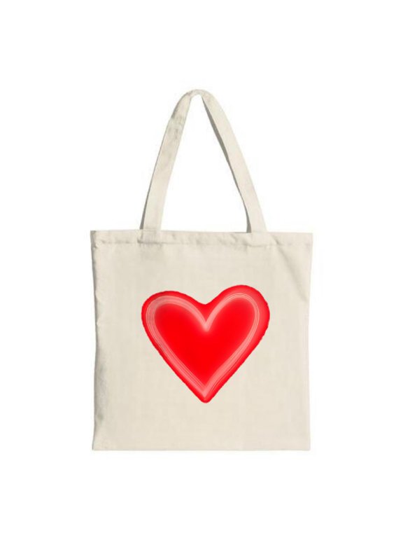 Vibrant Red Heart Tote Bag - Stylish Canvas Shopping Bag with White Outline Perfect for Parties Travel and Everyday Use