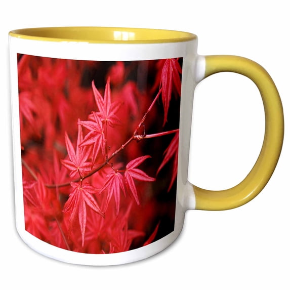 3drose, Vibrant Red Leaves, 15oz Two-tone Yellow Mug