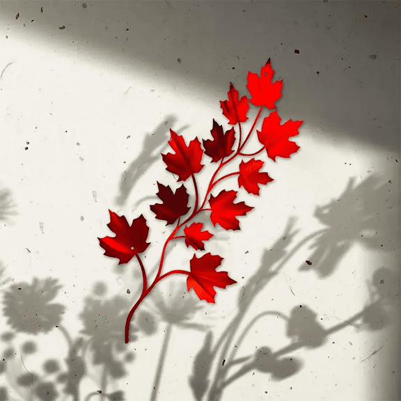 Vibrant Red Maple Leaf & Branch Metal Wall Art, Indoor or Outdoor Decor