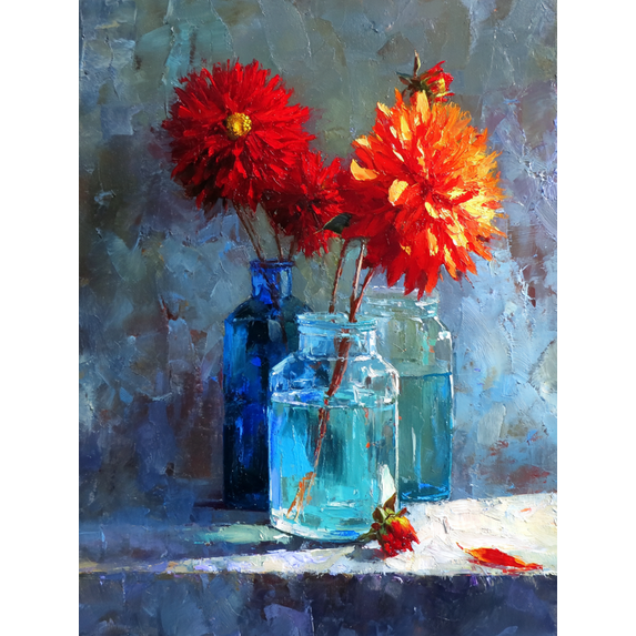 Vibrant Red Orange Dahlia Canvas Print, Perfect for Living Room, Office, Kitchen, Entryway