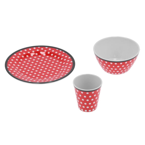 Vibrant Red Polka Dot Melamine Tableware Dinnerware Set with Salad Plate Bowl and Cup 3-Piece Holiday Dinner Set for Everyday Dining 8.9 inches / 22.5 cm