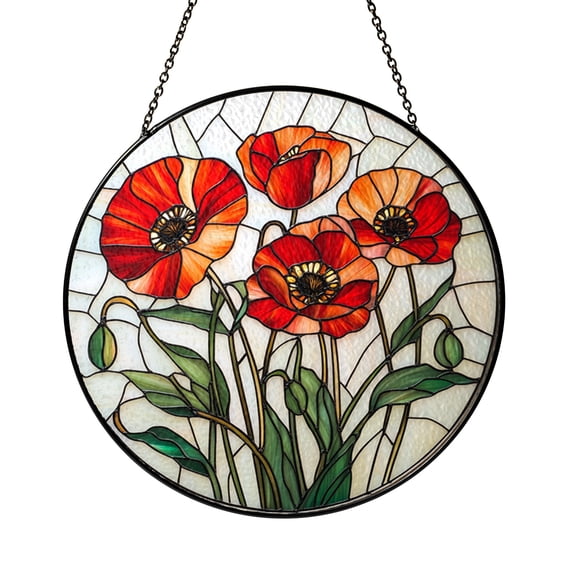 Vibrant Red Poppy Flowers Suncatcher Stained Glass, Hand-Painted Floral ...