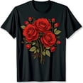 thumbnail image 1 of Vibrant Red Roses Graphic Black T-Shirt Soft Casual Wear for Everyday Style, 1 of 5