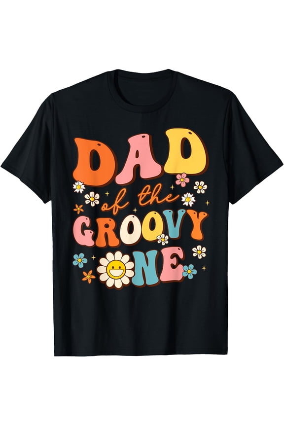 Vibrant Retro Dad Of The Groovy One 1st Birthday Pregnancy Announcement T-Shirt for New Dad Gift