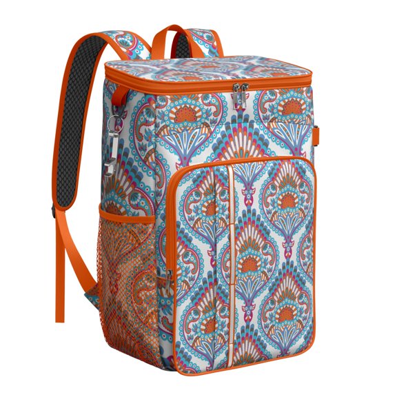 Vibrant Retro Paisley Floral Cooler Backpack - Insulated 20L Soft Cooler Bag with Bottle Opener, Great for Families & Travelers