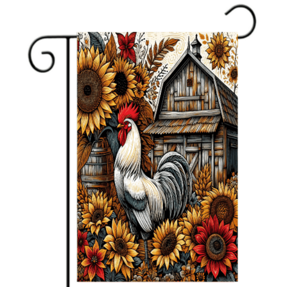 Vibrant Rooster & Sunflowers Garden Flag 12x18 Inch - Rustic Farmhouse Outdoor Yard Art Decoration for Spring Summer Fall