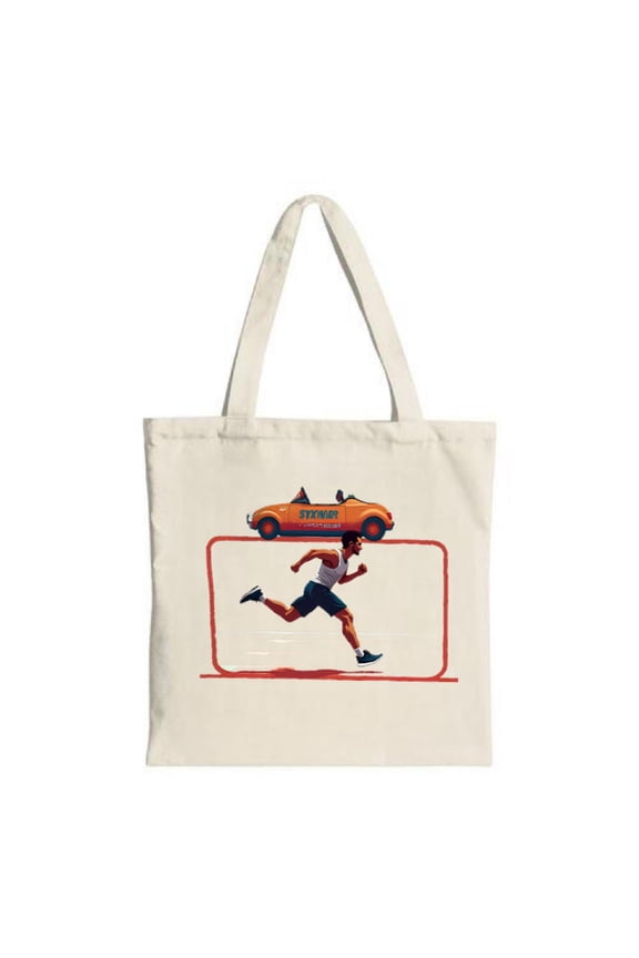 Vibrant Runner Tote Bag - Playful Canvas Bag with Dynamic Illustration Perfect for Shopping Travel and Parties