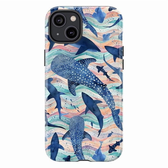Vibrant Sea Life iPhone Case Whale Sharks & Tropical Ocean Colors Compatible with iPhone 16, 15, 14, 13, 12, 11 Pro Plus