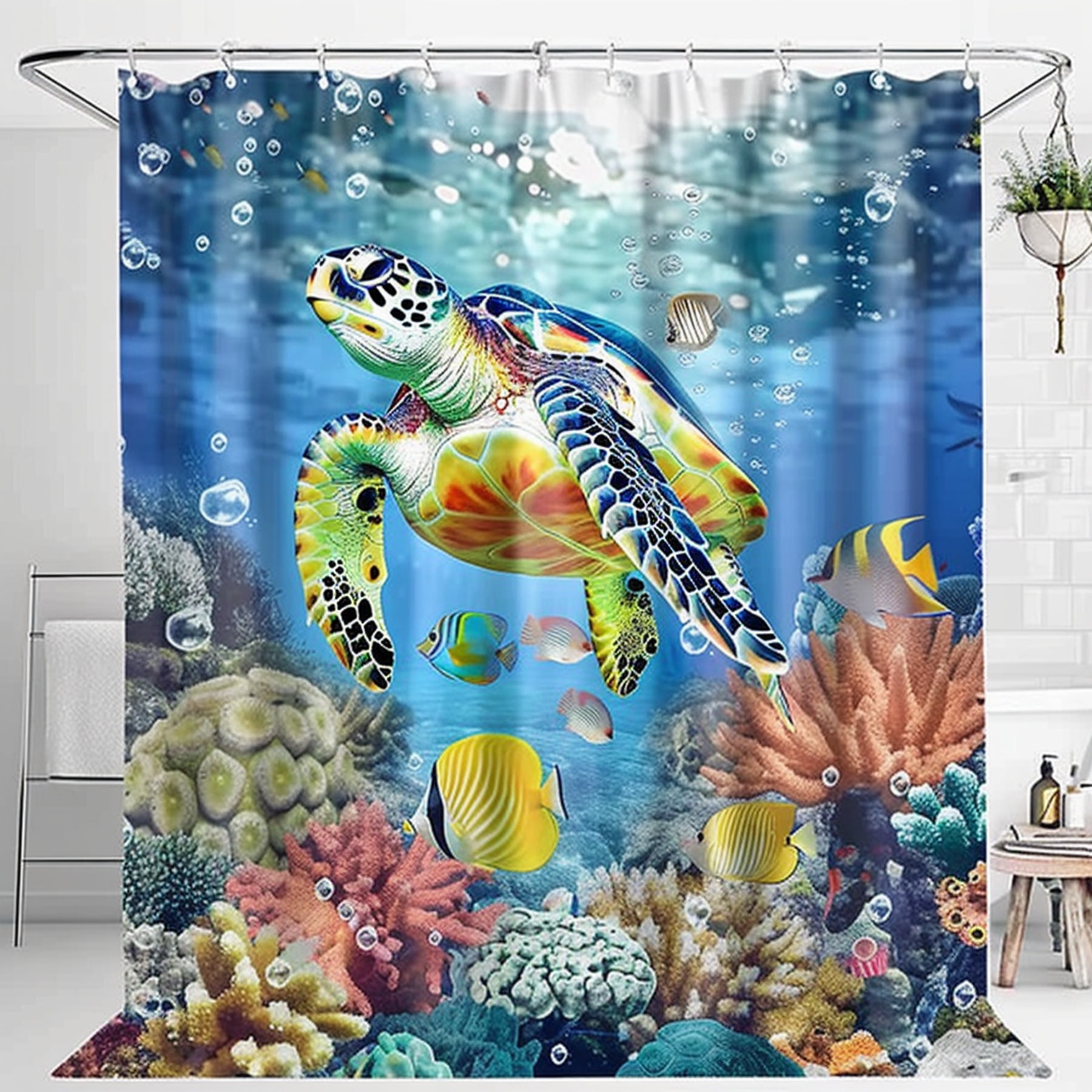 Vibrant Sea Turtle Coral Reef Bathroom Decor Set Hyper Realistic Shower ...