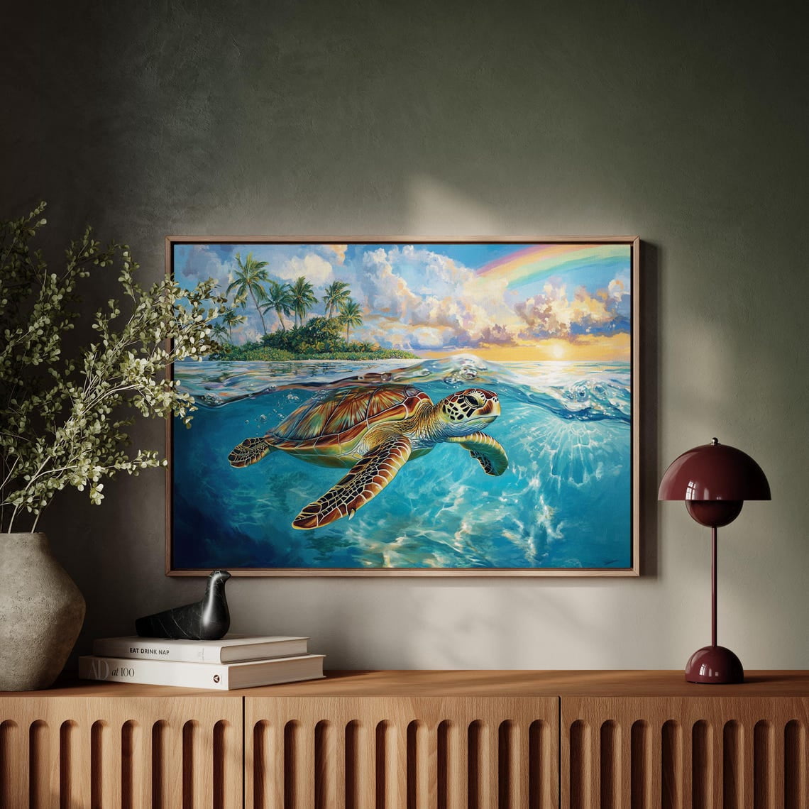 Vibrant Sea Turtle Island Paradise Ocean Sunset Tropical Beach Decor ...