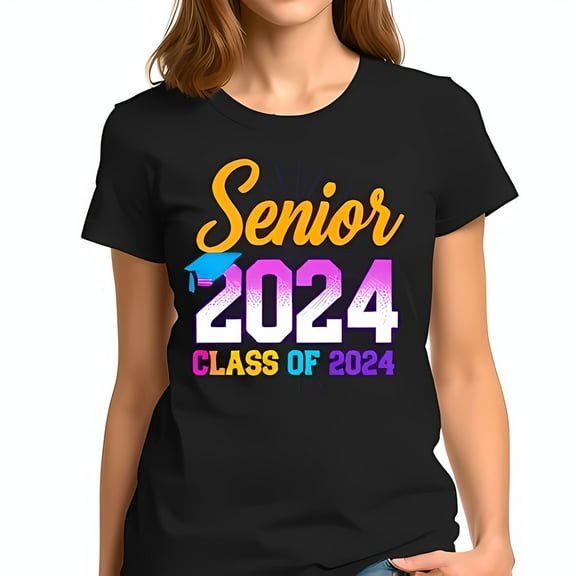 Vibrant Senior 2024 T-Shirt with Graduation Graphic - Class of 2024 Celebration Tee for High School College Graduates