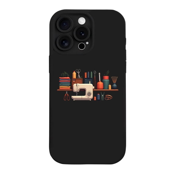 Vibrant Sewing-Themed iPhone 15 Pro Case - Lightweight Yellowing Resistant Colorful Fabric Sewing Machine Design