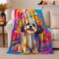 thumbnail image 1 of Vibrant Shih Tzu Pop Art Portrait, Playful Pet Portrait Pattern, Warm Flannel Blanket for Living Room and Reading Nook, Dog Lovers Friendship Gift, Pet Lover Home Decor, 1 of 9