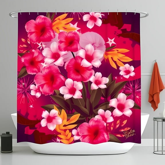 Vibrant Shower Curtain - Fuchsia & Pink Floral Design with Tropical Accents Perfect for a Bold Bathroom Makeover