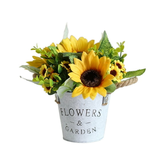 Vibrant Silk Artificial Sunflowers, UV Resistant & Durable, Metal Pot Decor for Wedding Floral Table Centerpieces, Lifelike Flowers in Rustic Pots, Easy to Care