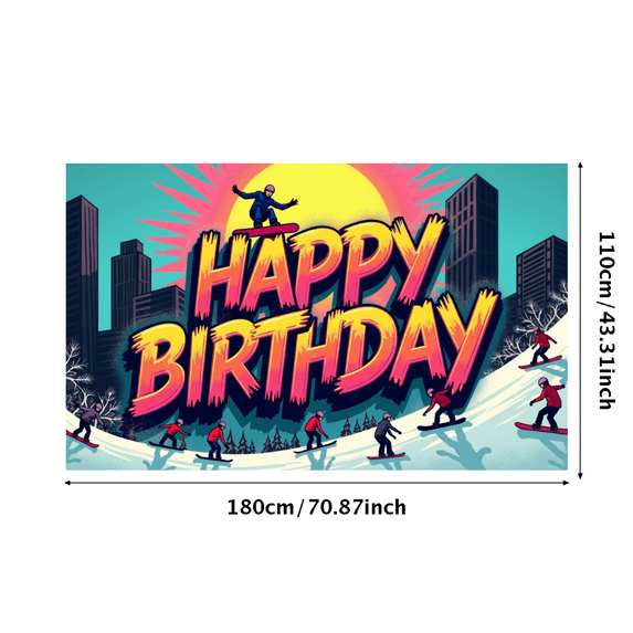 Vibrant Ski Themed Happy Birthday Banner Backdrop Party Decorations Photography Props Birthday Party Supplies Background for Indoor Celebrations Outdoor Gatherings and Photo Booths