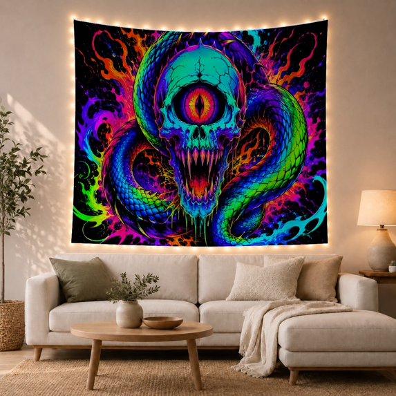 Vibrant Skull Frame With Skull Glowing Cyan Cracks, Spooky Gothic for Gothic Decor Fans, Dark Art Decor, Halloween Gift, Tapestry Wall Hanging for Bedroom and Dorm