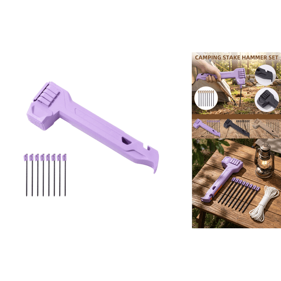 Vibrant Slip Resistant Tent Stake Driver, Multifunctional Outdoor Canopy Installation Mallet, High Visibility Purple Hammer With Pegs Set, Purple, 1 Hammer with 8 Pegs
