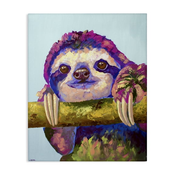 Stupell Industries Vibrant Sloth Hanging on Branch Canvas Wall Art, design by Jennifer Seeley, 40 x 30