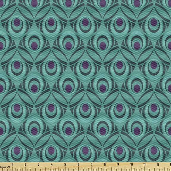 Ambesonne Vibrant Fabric by the Yard Upholstery, Peacock Feather Abstract, 1 Yard, Quartz Dark Seafoam