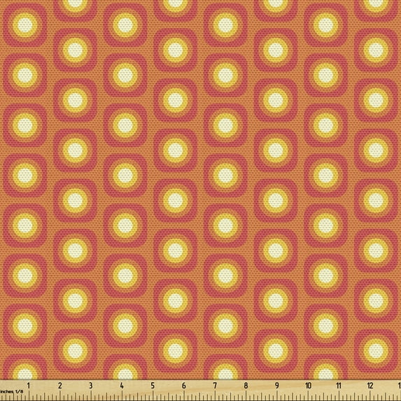 Ambesonne Vibrant Fabric by the Yard Upholstery, Colorful Squarcles, 1 Yard, Dark Coral Mustard