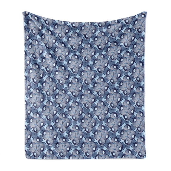 Vibrant Soft Flannel Fleece Blanket, Geometric Sea Shells Nature Inspired Repetitive Rhythmic Illustration, Cozy Plush for Indoor and Outdoor Use, 50" x 70", Baby Blue and Navy Blue, by Ambesonne